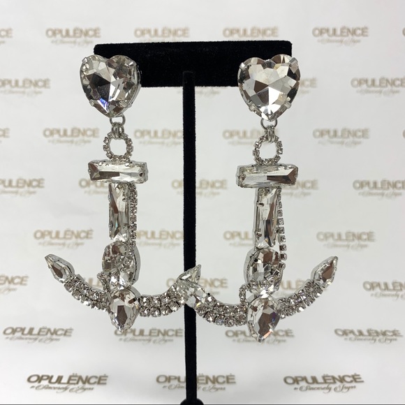 Jumbo Anchor Rhinestone Earrings - Picture 3 of 7